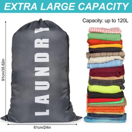 Weysoo Large Laundry Bags 2 Pack,24"" x 36"" Portable Travel Laundry Bags with Drawstring Cord, Dirty Clothes Bags Perfect for Home, Travel, Holiday, Camping, Caravan, Dormitory(Blue&Grey)