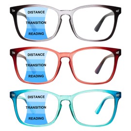 BONCAMOR 3 Pack Progressive Multifocus Reading Glasses for Women Men Anti Eyestrain Spring Hinges Conmputer Readers (3 Mix Colors, 1.5, diopters)