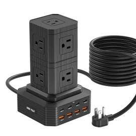 Charging Station (100W), 17-in-1 USB C Power Strip with Surge Protection, 6.6Ft Extension Cord, 4 USB C and 4 USB A Ports, 9 AC Outlets for Home Office Dorm Room