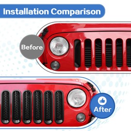 RT-TCZ for Wrangler JK Grille Inserts Trim Cover Mesh Black for Jeep Wrangler JK JKU 2007-2017 Black Exterior Accessories 7pcs