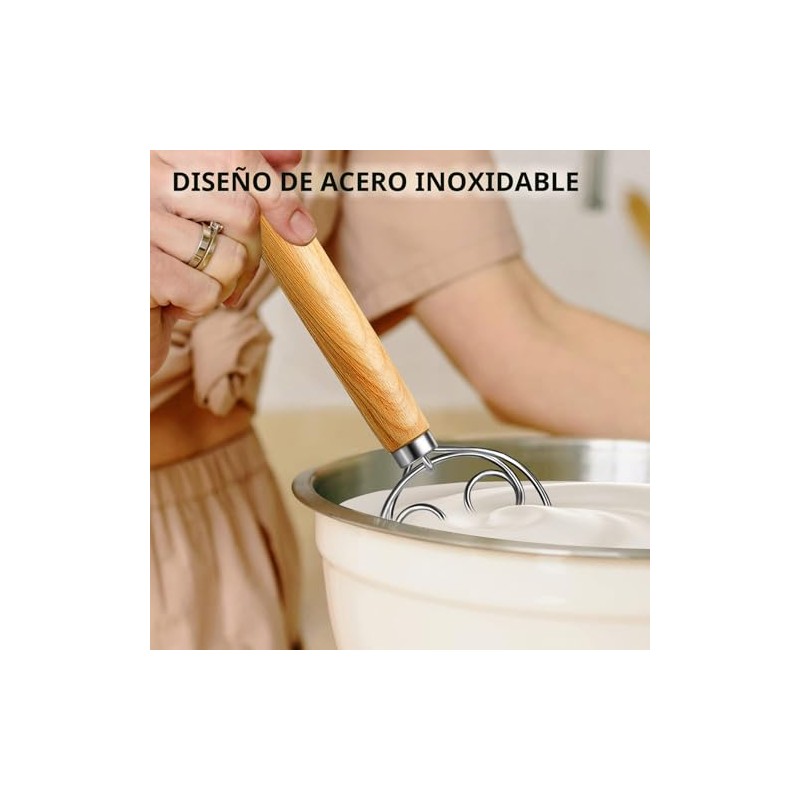 TEEVEA Batidor de masa danesa Mango de madera de acero