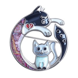 DOWAY Cute Enamel Cat Brooch Pins Floral Cat Gifts for Women Girls Fashion Cat Jewellery Charms, enamel, Rhinestone