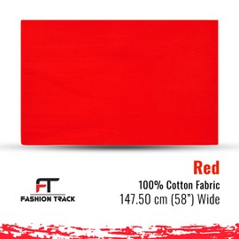 Fashion Track Red Fabric Cotton by The Metre UK - 58 Inches / 147.5 cm Wide - 100% Cotton Fabric Plain - 60 Square - Available in 20 Colours and 5 Sizes (1 Metre, Red)