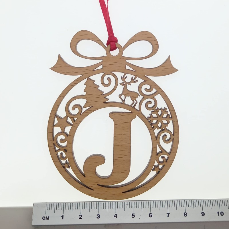 Laser cut Christmas tree bauble decoration: Letter J