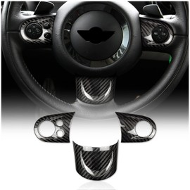 KUNGKIC Carbon Fiber Car Steering Wheel Button Sticker for Mini Cooper R55 Clubman R56 R57 Accessories