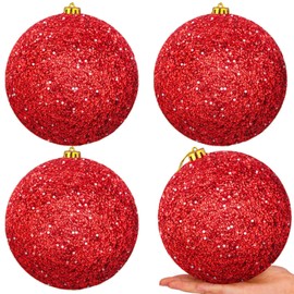 6" Christmas Balls Ornaments Large Christmas Tree Ornaments Decorations Shatterproof Shiny Christmas Hanging Balls Set with Hooks for Holiday Xmas Tree Home Decorations, 4pcs