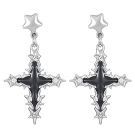 Wendalern Gothic Rhinestone Star Cross Earrings Cubic Zirconia North Star Dangle Earrings Silver Star Stud Earrings Irregular Lava Cross Star Statement Earrings Y2k Jewelry for Women