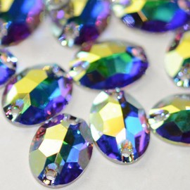 Flatback Sew On Rhinestones for Garments Clothes Crafts Sewing Beads Decorations, Crystal K9 Glass (Ellipse AB, 13x18mm(24pcs))