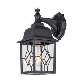 LIT-PaTH Dusk to Dawn Outdoor Wall Lantern, Wall Sconce as Porch Lighting Fixture, E26 Base Max 60W, Aluminum Housing with Glass Shade, 1-Pack, Black