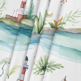 DXTKWL Watercolor Lighthouse Ship Square Table Cloth with Elastic Edges, Fitted Tablecloth Waterproof Table Cover for Dining Kitchen Indoor Outdoor Patio, Fits 34x34 in Table