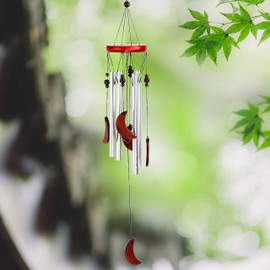 Wind Chime for Outdoor - Glockenspiel for Garden and Balcony - Wooden Wind Chime Provides Great Sound and Calming and Relaxed Atmosphere - Also as a Bird Scarer (Design 1 - Moon)