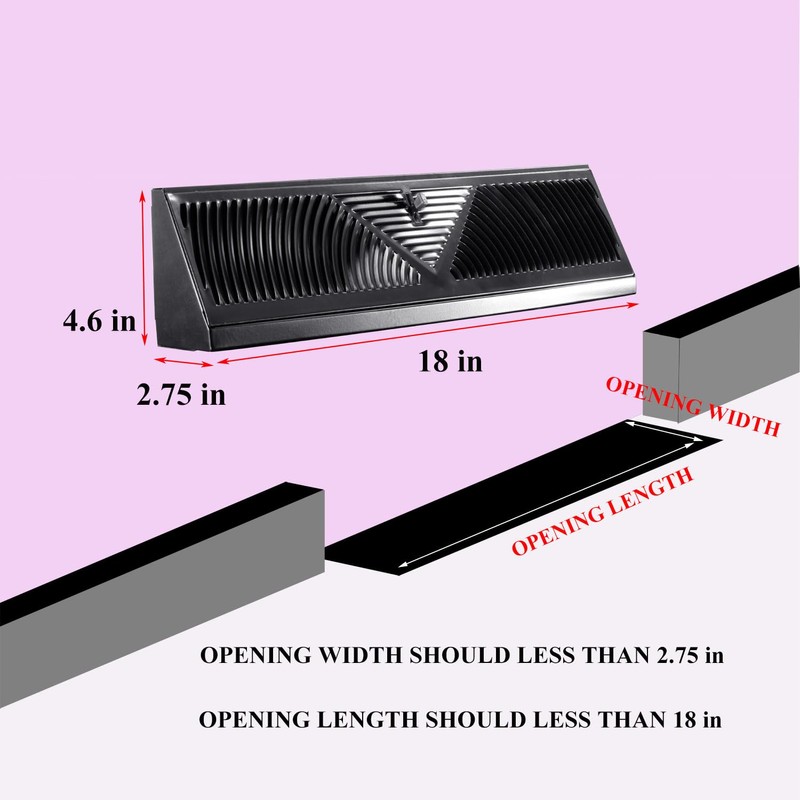 JUYO VONSAN 18 inch Baseboard Register Vent Cover Grill Black