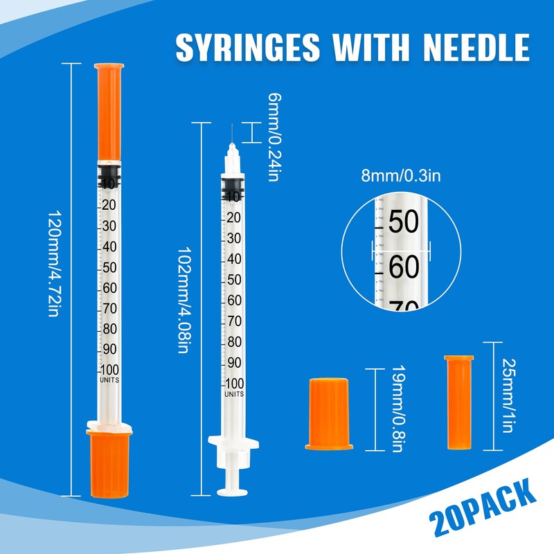 20 Pack 1ml Syringes with 32Gx6mm Plastic Multiple Uses Measuring
