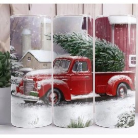 Country Grace With Alisha Old Red Truck Christmas 20oz Skinny Tumbler Custom Insulated Drinkware