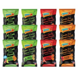 Star Snacks - Hot Spicy Peanuts Variety Pack 5 oz Pouches - 12 Pack | Featuring Chili Lime, Flamin' Jalapeño Inferno, Sizzlin' Chipotle Cayenne, and Scorchin' Fire Habanero Peanuts | Flavored Nuts