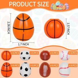 Easter Basket Stuffers Essentials Plastic Sports Balls Soccer Football Baseball Basketball Prefilled with Assorted Mini Fidget Spinner Ball, Easter Egg Fillers Party Favors 24 Eggs + 24 Spinners
