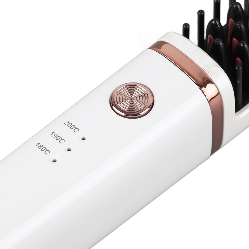 Hair Straightener Brush USB Rechargeable Hair Straightening Curling Brush Pearl