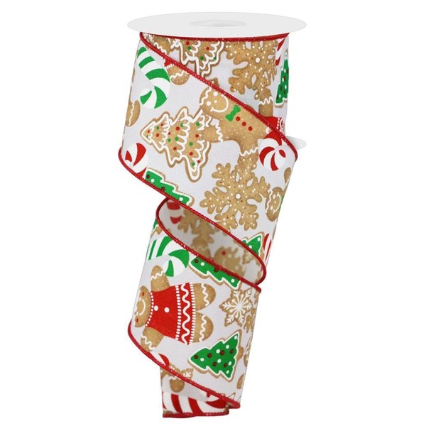 Craig Bachman 2.5" Gingerbread Cookies Ribbon: White (10 Yards) -