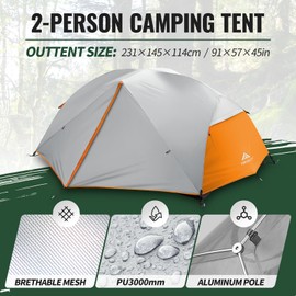 Forceatt Backpacking Tent 2 Person, Professional Waterproof & Windproof & Pest Proof 2 Doors Lightweight Camping Tent, 3-4 Seasons, Easy Set Up, Great for Camping, Hiking & Outdoor.