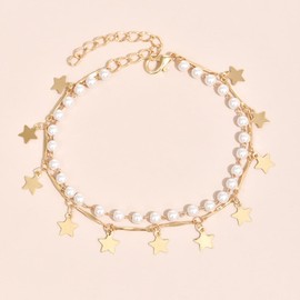 Clataly Sun Moon Anklet Bracelets Multilayer Pineapple Love Turtle Beaded Ankle Summer Accessories Beach Foot Jewelry for Women Girls (Pearl Pentagram Anklet)