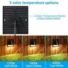 LEONLITE 3CCT LED Low Voltage Deck Lights, 12V-24V AC/DC Aluminium Fence Down Lights, 2700K/3000K/4000K Selectable, ETL Listed Landscape Deck Step Lights, IP65 Waterproof, Black, Pack of 4