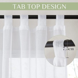 PONY DANCE Living Room Curtains, Modern, Short, Set of 2, H 145 x W 10 cm, Curtains, White, Transparent Voile Curtains with Loops, Linen Look, Semi-Transparent