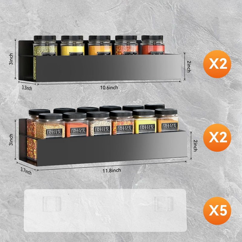 SYLLENHOD Spice Rack Wall Mount: 4 Packs Oversize Pantry Organization