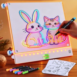 Rechargeable LED Drawing Board for Kids with 7 Colors, Lumi Board Magnetic Light Up Acrylic Dry Erase Board, LED Note Board with 4 Magnets and Built-in Stand Gift Toy for Kids/Girls(11.8"X9.8")
