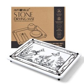 INFISIBLE Stone Drying Mat for Kitchen Counter - 16x12 Inch, Absorbent Quick Dry Natural Diatomaceous Earth Dish Drying Mats, Stone Sink Tray Heat Resistant Mats for Countertop （Floral & Butterfly)