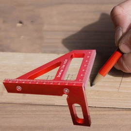Woodworking Square Protractor, 3D Multi Angle Measuring Ruler, 45/90 Degree Aluminum Miter Triangle Ruler Scriber, High Precision Layout Multipurpose Measuring Tool for Engineer Carpenter (Red)