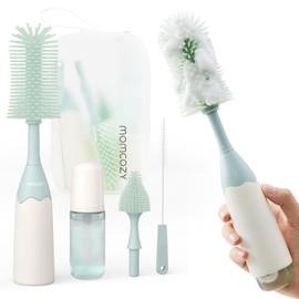 Momcozy Bottle Brush Kit with Push-Press Foam Design - Newborn Essentials Gift, Portable Cleaning Tool for Home & Travel, Baby Bottle Cleaner Brush fo