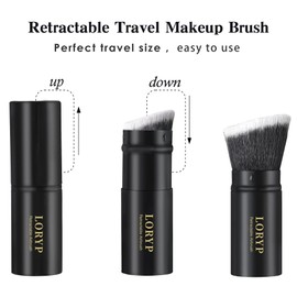 LORYP Retractable Makeup Brush Black Kabuki Foundation Brush for liquid Cream and Powder Makeup 2 Pack Travel Makeup Brush Set
