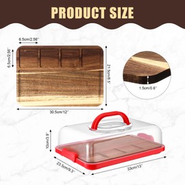 Jingmore Acacia Wood Cutting Board with Compartments Clear Locking Lid and Base 12 x 8.5 Inch Charcuterie Board Serving Board for Snacks Dessert Fruit Meats Cheese Kitchen Picnic Camping (Red)