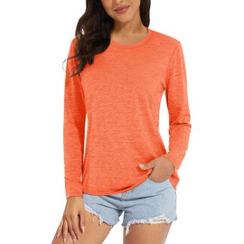MAGCOMSEN Womens Long Sleeve Shirts UPF 50+ Sun Protection Dry-Fit Athletic Tops Moisture Wicking Running Workout Shirts Orange, M