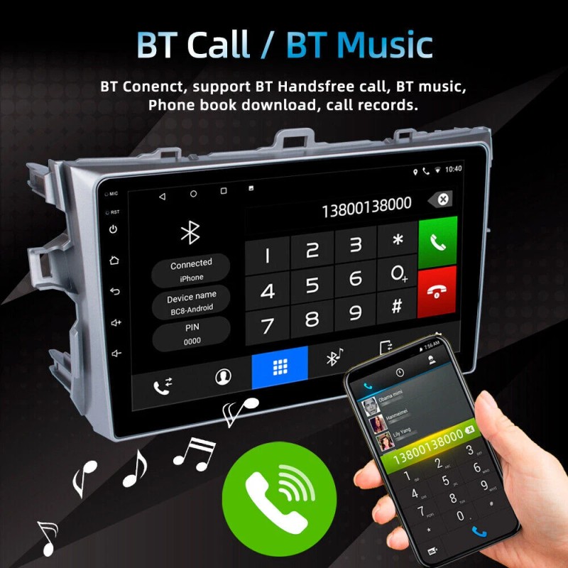 Unbranded For Toyota Corolla 2009-2013 Car Stereo Radio Apple Carplay