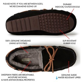 Fireside By Dearfoams Mens Victor Shearling Moccasin With Tie Slipper, Black, 11 US