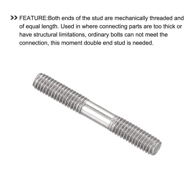 sourcing map Double Ended Stud Screws (M4 Thread 30mm Length)