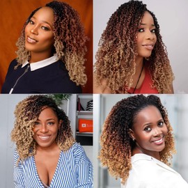 12-Inch Pre-looped Yanky Twists Full lace Braided Wigs for Black Women Ombre Brown Bohemian Spring Twists Hair Passion Twist Wigs with Curls Synthetic Marleybob Crochet Braids Hair Wigs T1B/30/27