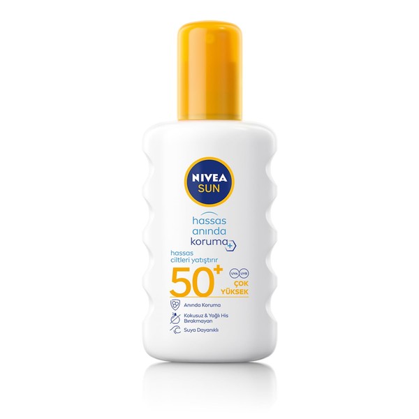NIVEA SUN SPF50 Anında Güneş Koruyucu Sprey 200ml, Hassas Ciltler