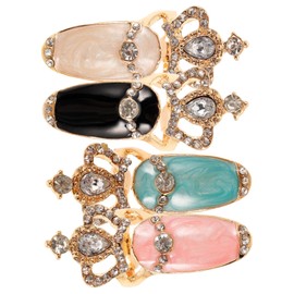 Beavorty Glamorous Manicure Tail Ring Set 4pcs Rhinestone Nail Charms Nail Glitter Gems