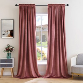 MIULEE Dusty Rose Pink Velvet Curtains Thermal Insulated Blackout Curtain Drapes for Bedroom Living Room Darkening 72 Inches Long Curtains Panels Rod Pocket Set of 2