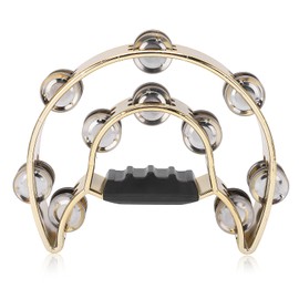 Double Row Hand Tambourine Metal Tambourine with Plating Bells Percussion Musical Instrument Yellow