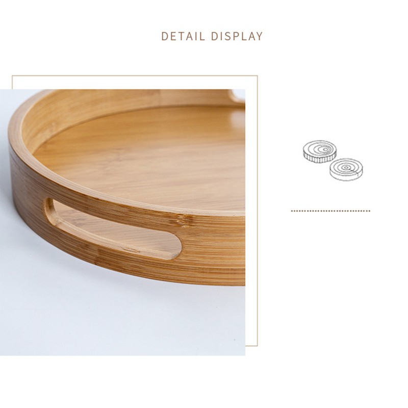Serving Tray Bamboo Wood Color Round Tray For Water Tea