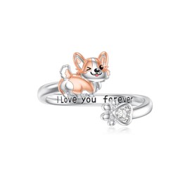 Seiyang Corgi Rings 925 Sterling Silver Corgi Open Rings Dog Adjustable Rings Puppy Dog Jewelry Gifts for Women Dog Lovers