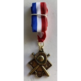 Crown Trophy BASEBALL GOLD MEDAL AWARD 2.25" WITH RED WHITE BLUE RIBBON CAP BAT BALL TBALL