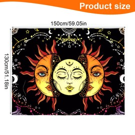 YATEICBC 1 x 150 x 130 cm Sun and Moon Tapestry, Aesthetic, Psychedelic Pattern, Wall Design, Room, Dorm, Bedroom Aesthetics