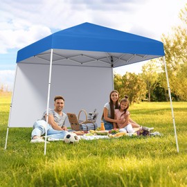 Tangkula 10x10 FT Pop Up Canopy with Sidewall, UPF 50+ Easy Setup Outdoor Tent with Backpack, 4 Stakes, Portable Heavy-Duty Canopy Tent for Party Events Camping Picnic, 10x10 Base, 8x8 Top
