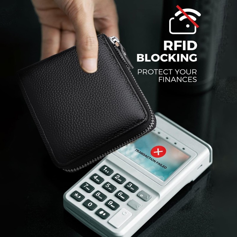 Huztencor Zipper Wallet Men Leather RFID Blocking Wallets for Men