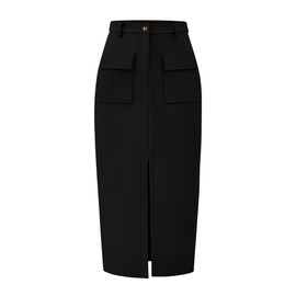 KIRUNDO Women High Waisted Cargo Midi Skirt Trendy Spring Summer Pencil Slit Dressy Casual Business Work Long Skirts, Black, Medium