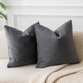 JUSPURBET Dark Gray Velvet Throw Pillow Covers 14x14 Inches Set of 2 with Zipper,Decorative Soft Solid Pillow Covers for Couch Bed Sofa
